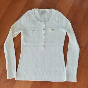 Ivory Ribbed Knit Sweater, S
